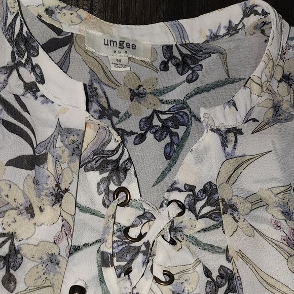 Umgee Dress Tunic Sleeveless Medium Sheer Boho Tie Front Thin Floral Ivory - Picture 3 of 5